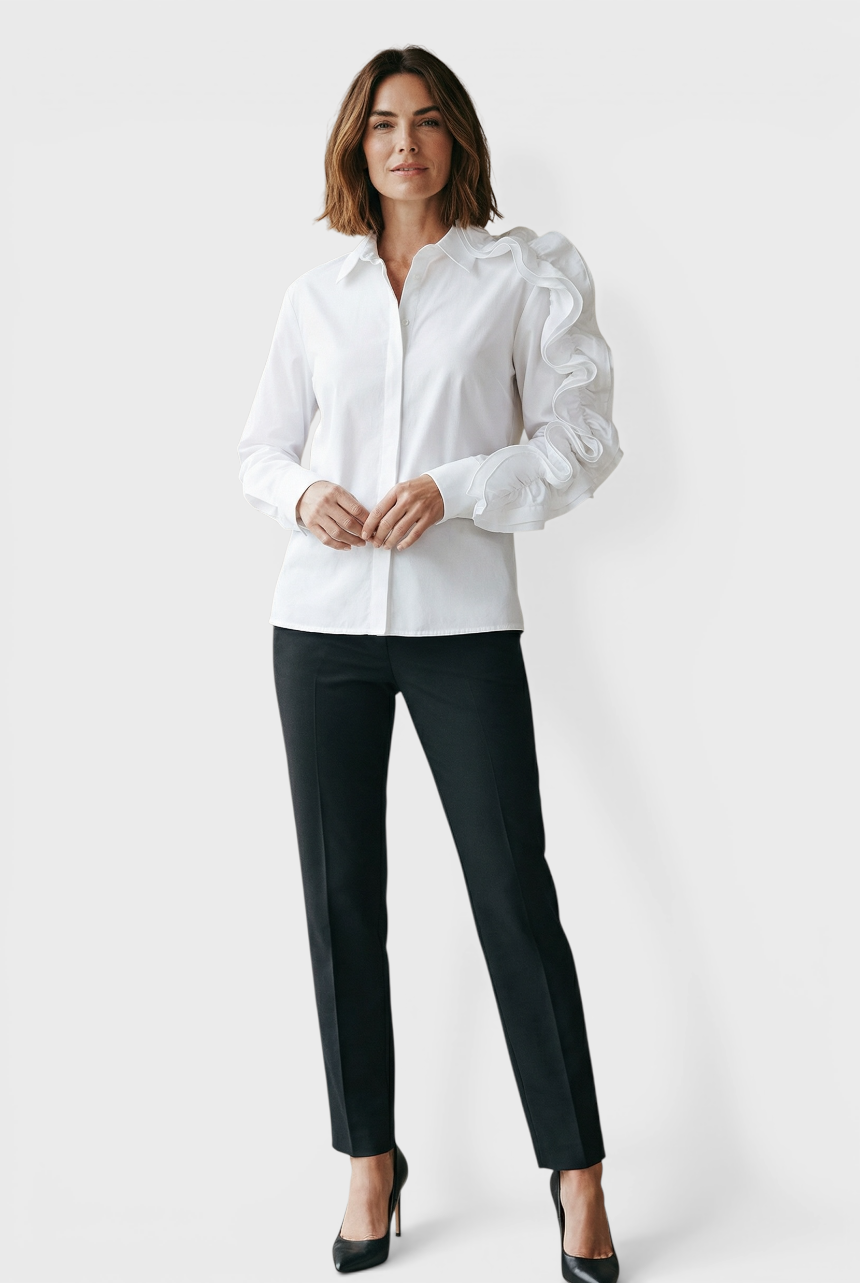 Matilde White Button Up Shirt Blouse Front view by Souvenir Italian Women's Clothing