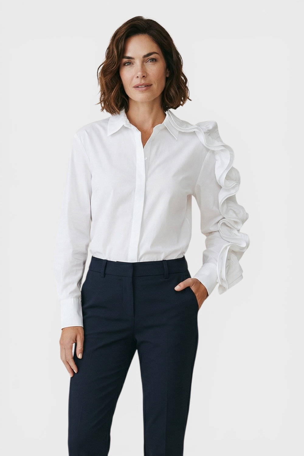 Matilde White Button Up Shirt Blouse Front view by Souvenir Italian Women's Clothing