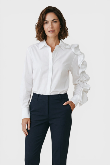 Matilde White Button Up Shirt Blouse Front view by Souvenir Italian Women's Clothing