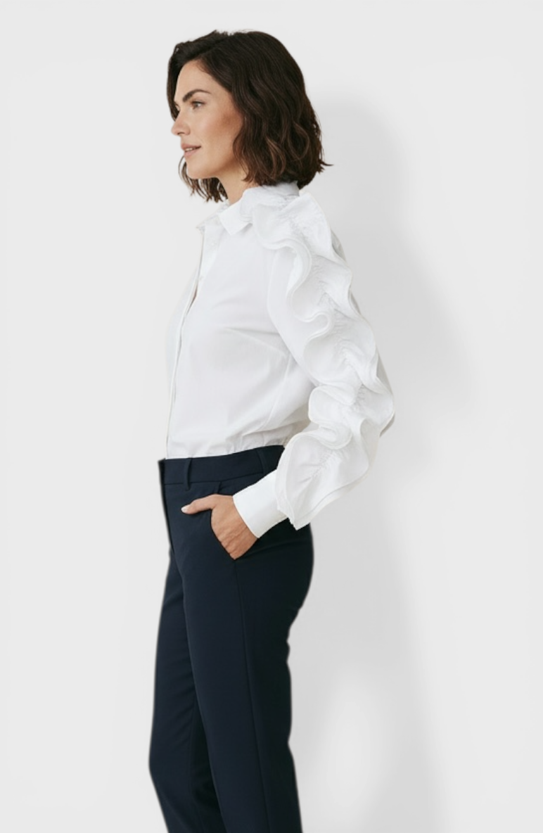 Matilde White Button Up Shirt Blouse Side view 2 by Souvenir Italian Women's Clothing