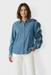 Matilde Blue Denim Button Up Shirt Blouse Front view by Souvenir Italian Women's Clothing