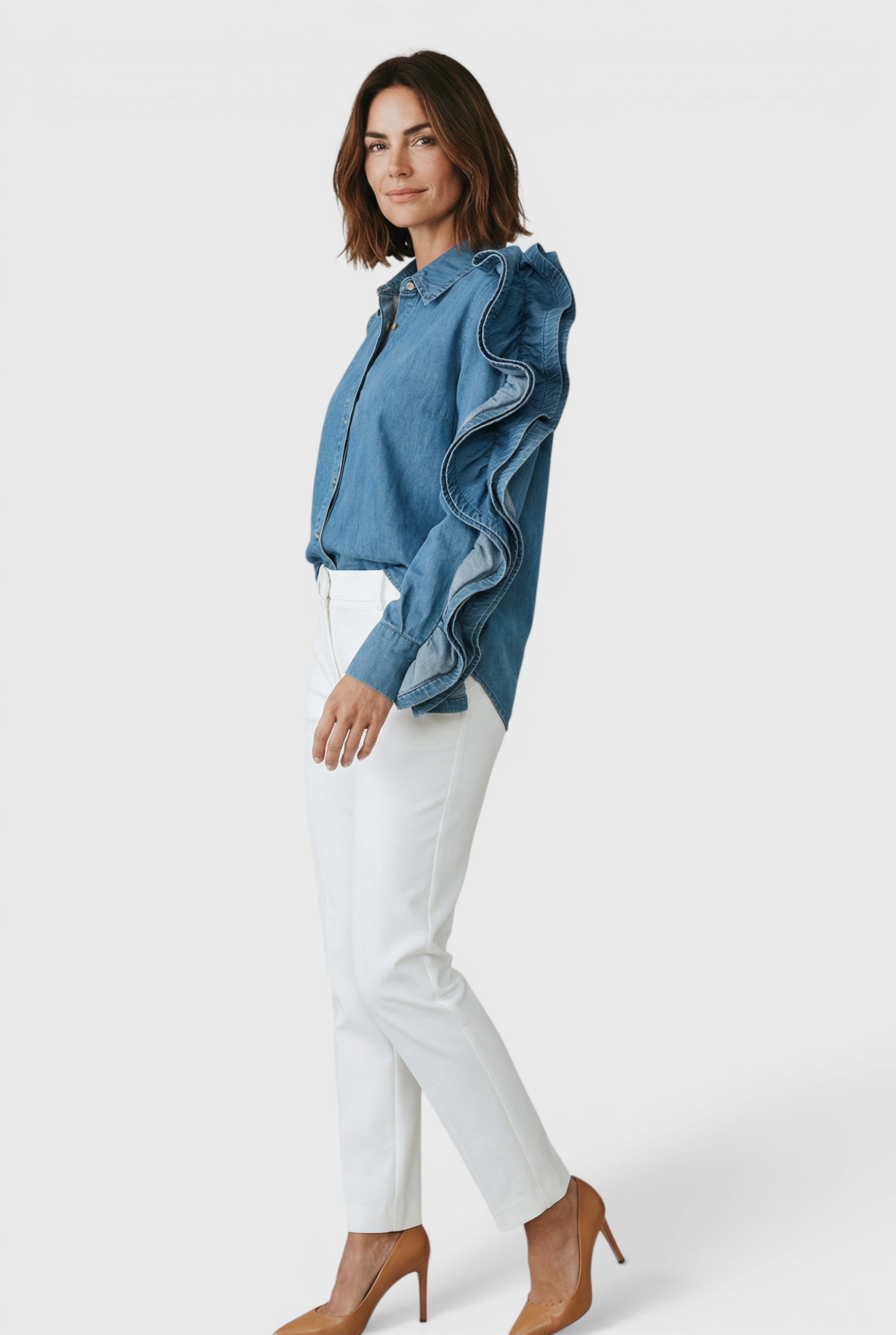 Matilde Blue Denim Button Up Shirt Blouse Side view by Souvenir Italian Women's Clothing