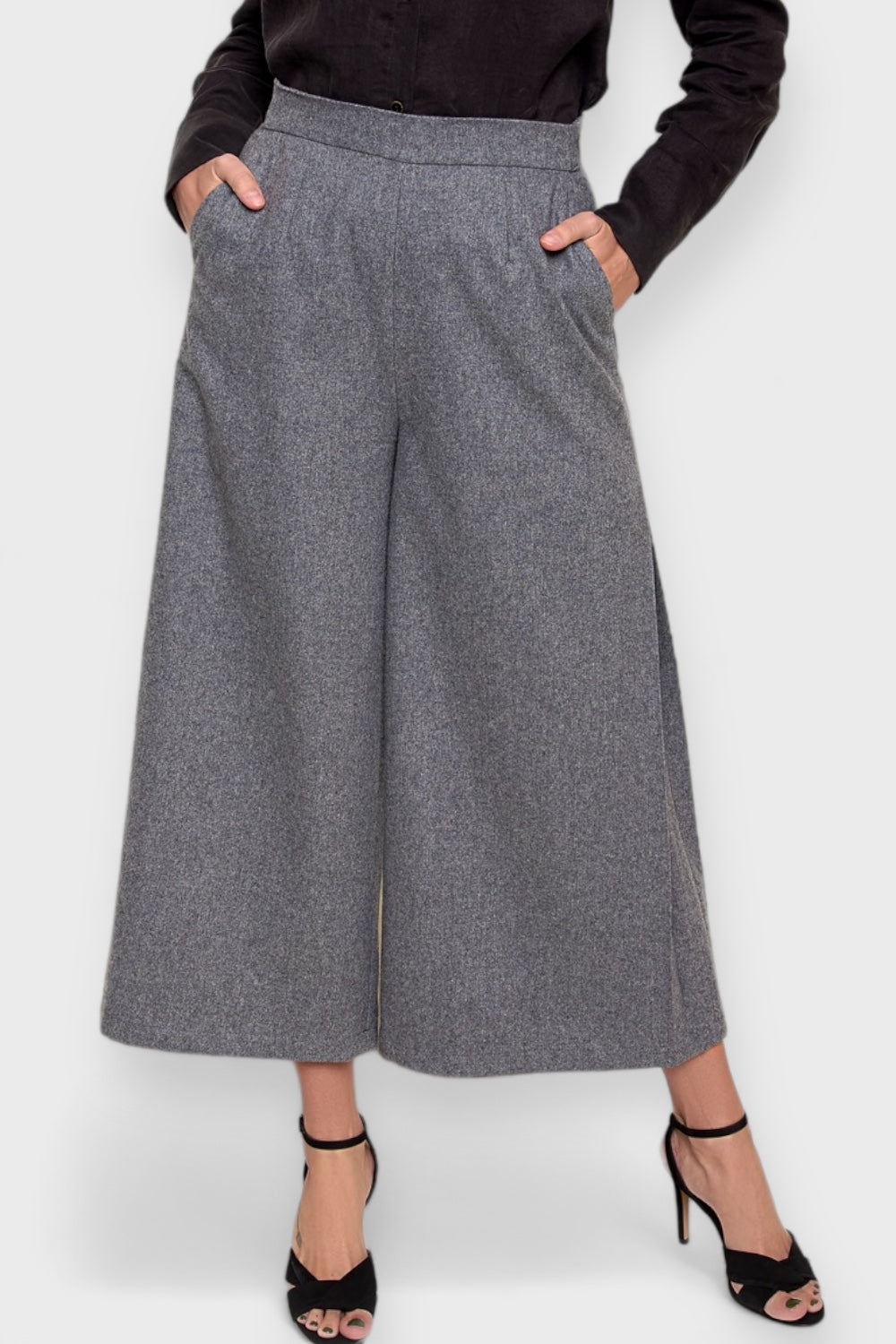 Gray Wool Wide-Leg Cropped Pants Italian Clothing — Shops From Italy