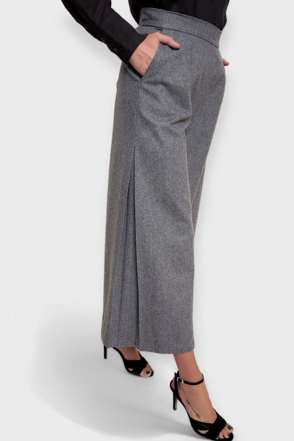 Milan Gray Organic Wool Wide-Leg Pants by Marise.Eco.Couture Italian Women's Clothing