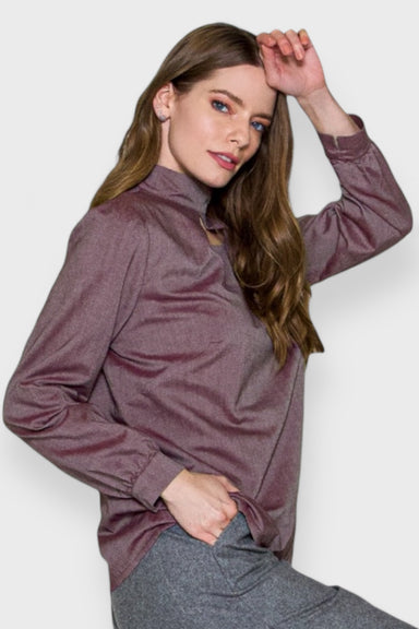 Mauve Open Mock Neck Blouse Top by Marise.Eco.Couture Italian Women's Clothing