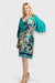 Napoli Plus Size Turquoise Floral Satin Dress by Oltretempo Italian Women's Clothing