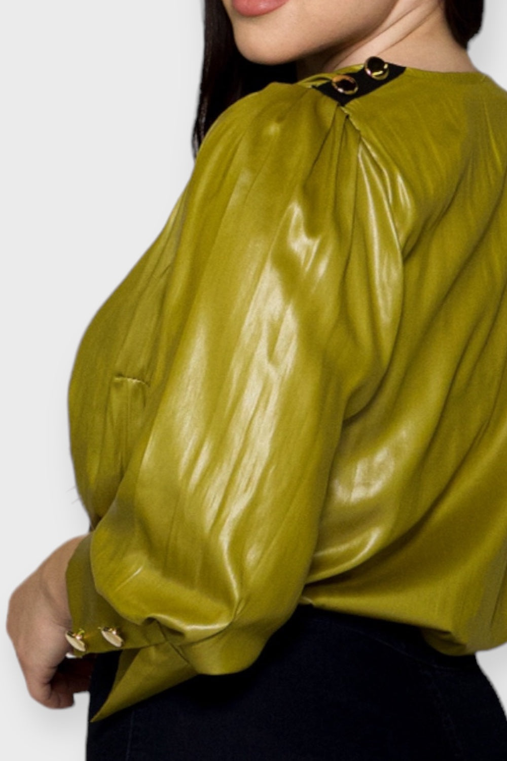 Plus Size Nicia Green and Gold Wrap Blouse Bodysuit by AnnaCristy Milano Italian Women's Clothing