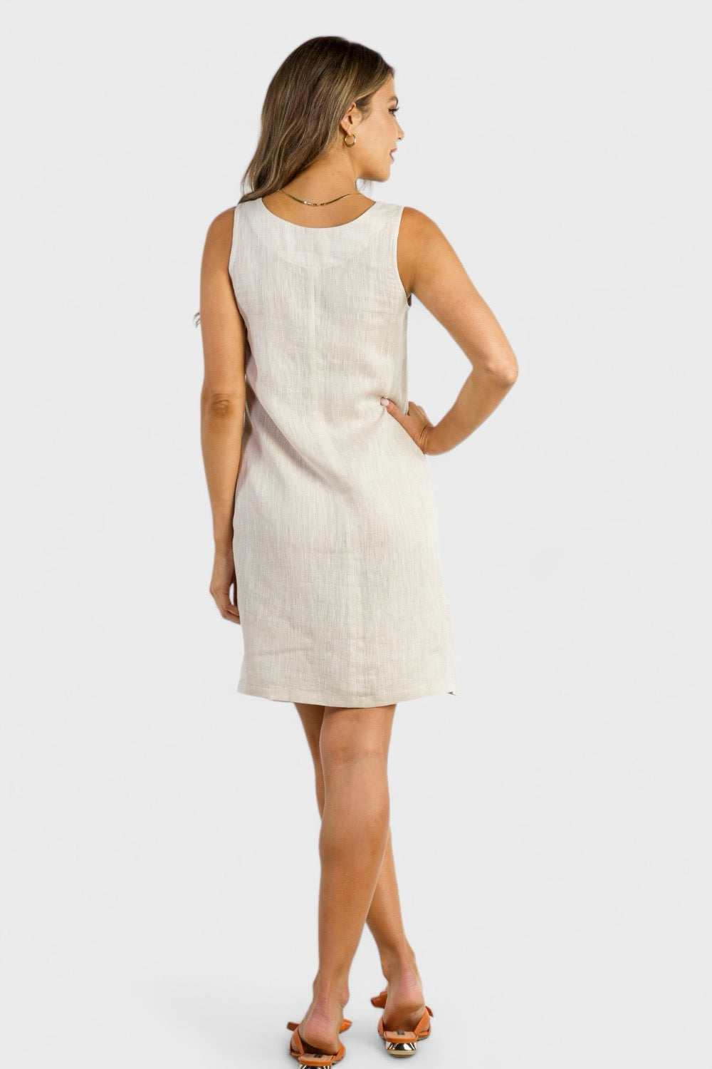 Beige Linen Dress with Empire Waist Italian Dresses — Shops From