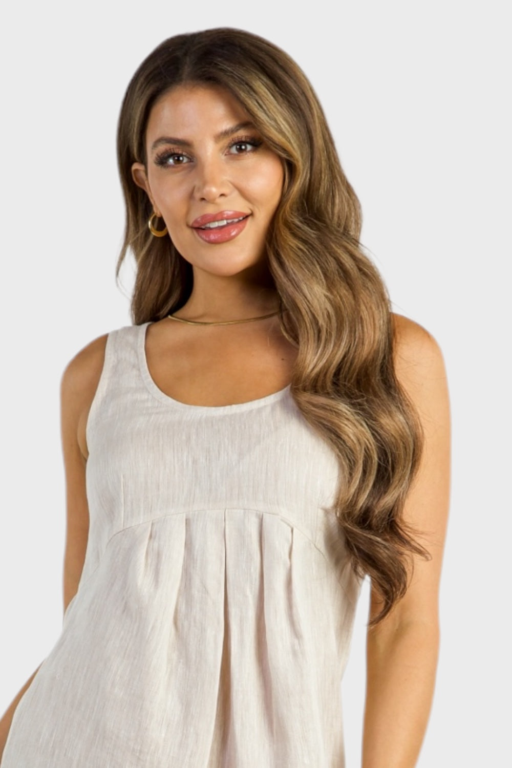 Beige Linen Dress with Empire Waist | Italian Dresses 44/ US 8 / Beige Beige Linen Dress with Empire Waist | Italian Dresses 44/ US 8 / Beige