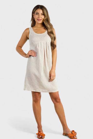 Beige Linen Dress with Empire Waist | Italian Dresses 44/ US 8 / Beige Beige Linen Dress with Empire Waist | Italian Dresses 44/ US 8 / Beige