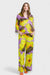 Orchid Floral Shimmer Sheer Blouse Top by Enhle Italian Women's Clothing Paired with Orchid Satin Palazzo Pants