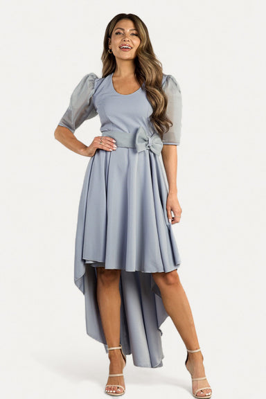 Pia Gray Belted High Low Dress by Sara Sabella Italian Women's Clothing