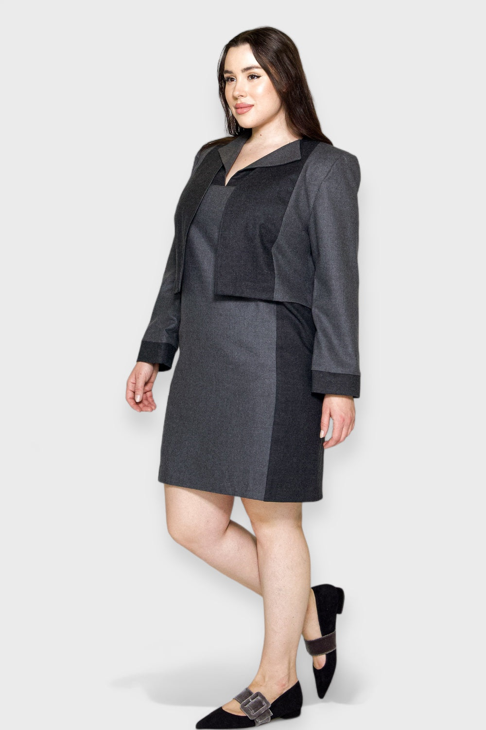 Pantheon Gray Wool Plus Size Dress & Jacket Set by Sara Sabella Italian Women's Clothing