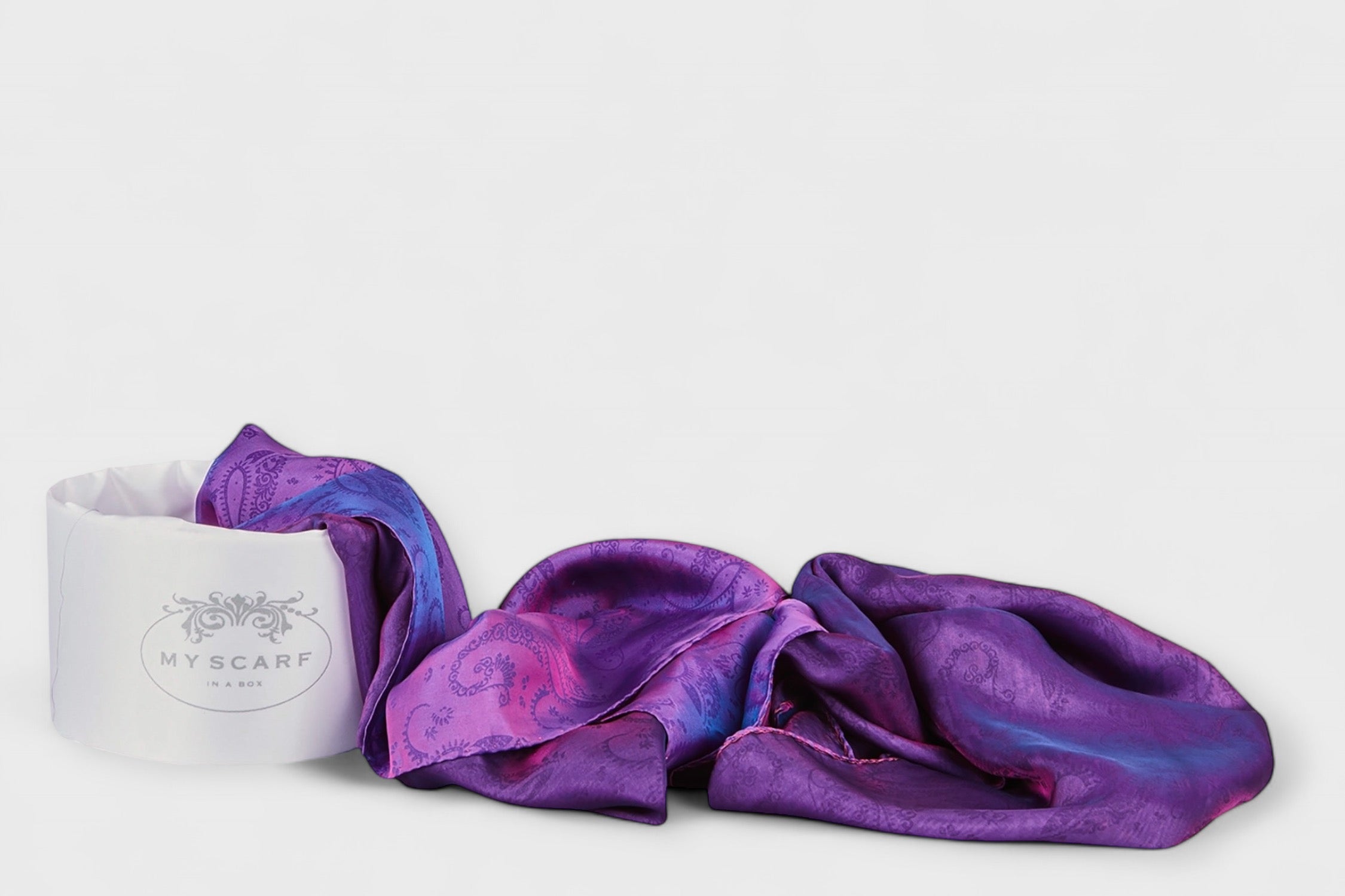 My Scarf In a Box SCARF Ravello Purple & Blue Cashmere Print Silk Scarf