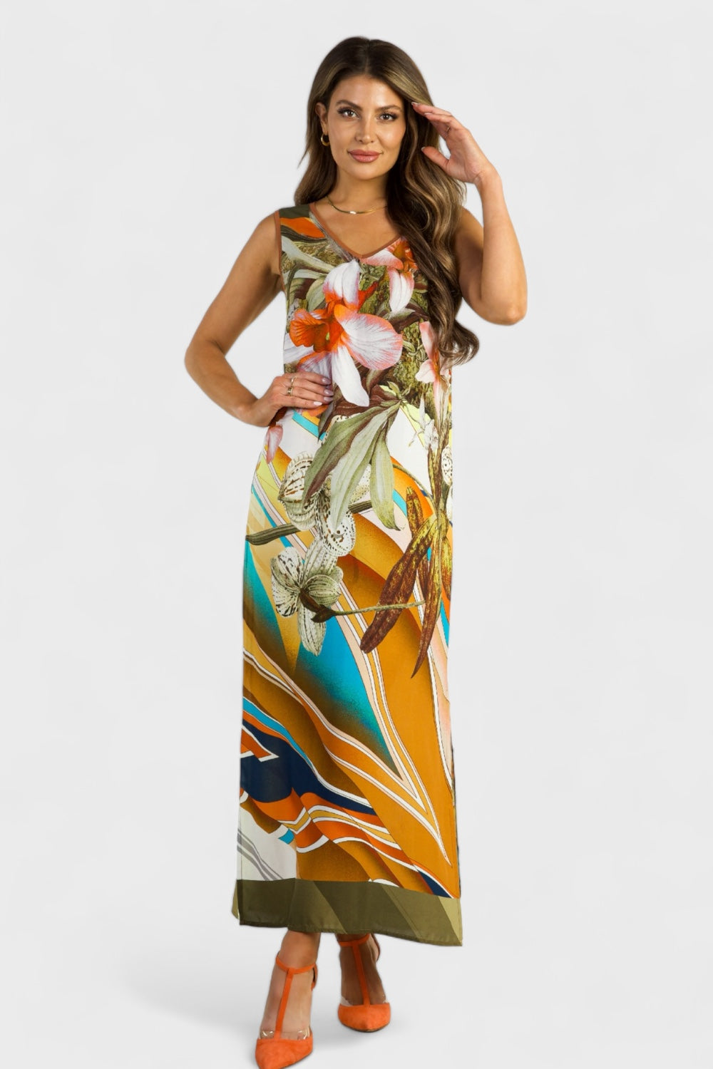 Scilla Viscose Maxi Dress with Tropical Print | Italian Dresses Shops From Italy Scilla Viscose Maxi Dress with Tropical Print | Italian Dresses Shops From Italy