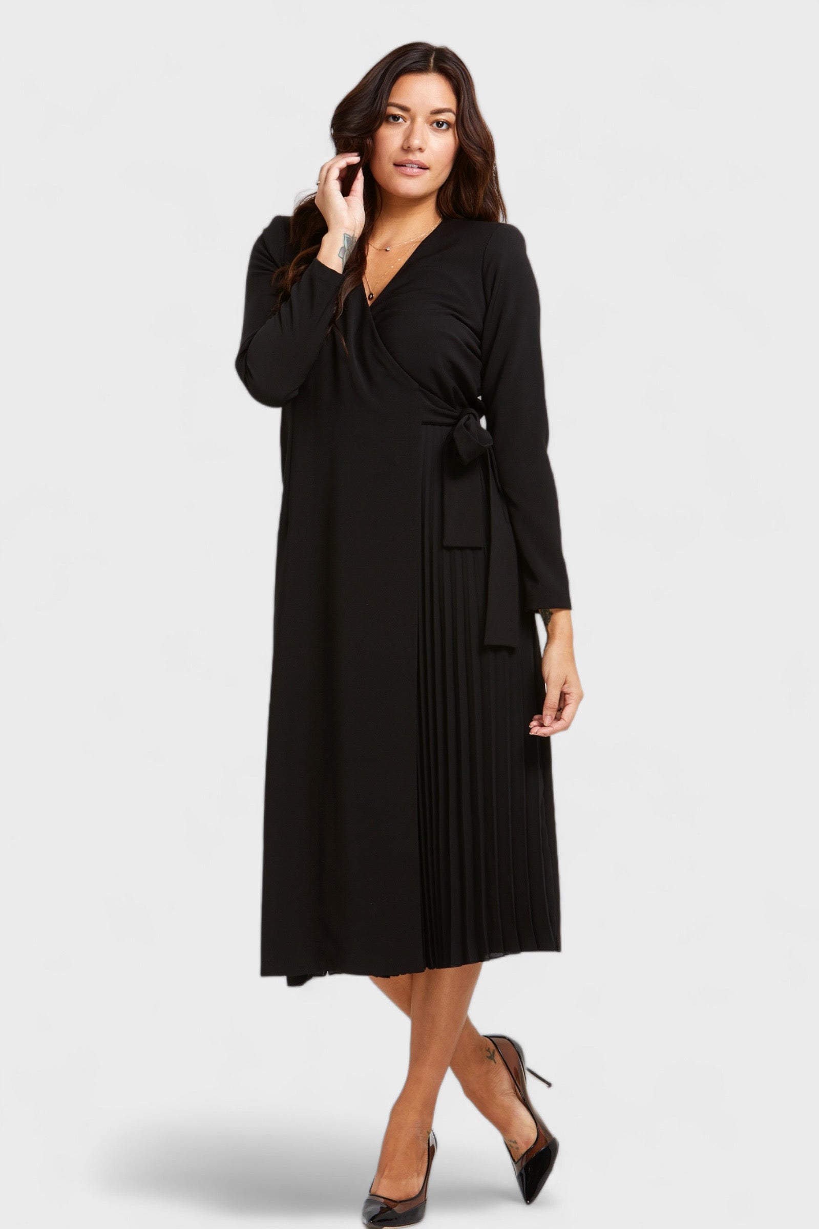 Sofia Black Pleated Long Sleeve Wrap Dress by Cristina Gavioli Italian Women's Fashion