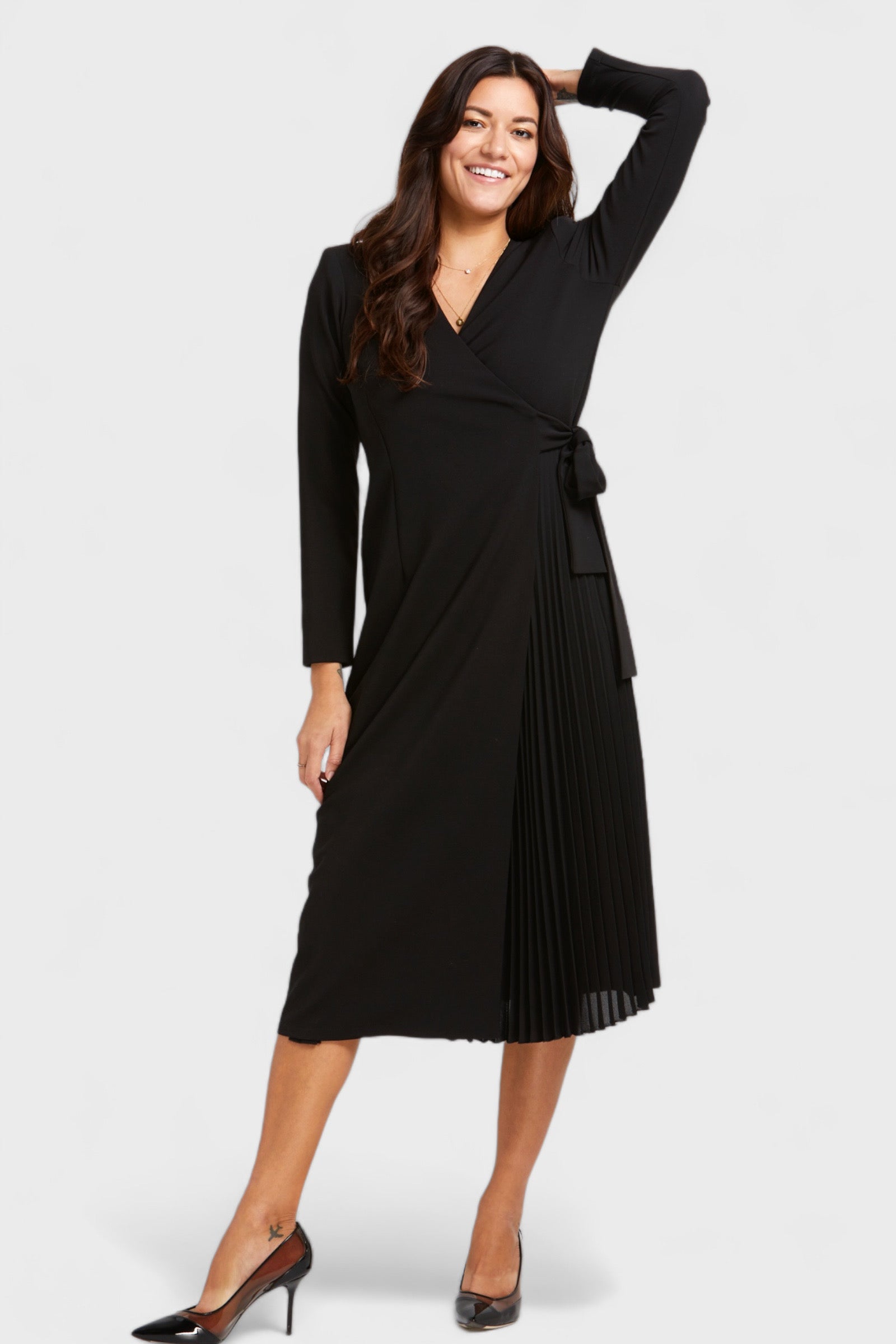 Sofia Black Pleated Long Sleeve Wrap Dress by Cristina Gavioli Italian Women's Fashion