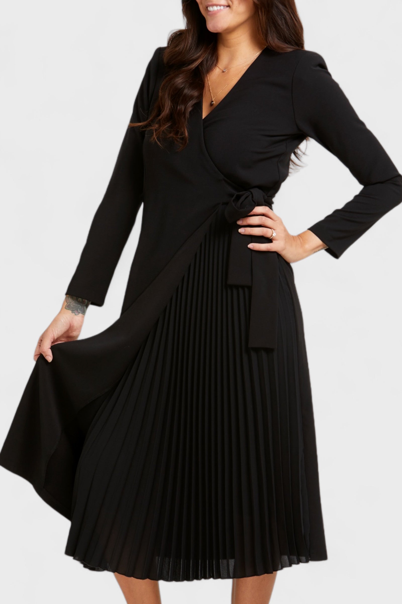 Sofia Black Pleated Wrap Dress| Italian Dresses 40/ US 6 / Black Sofia Black Pleated Wrap Dress| Italian Dresses 40/ US 6 / Black