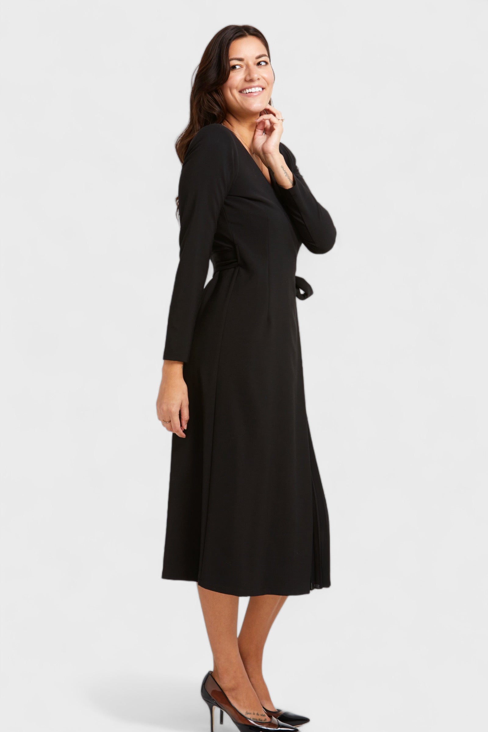 Sofia Black Pleated Long Sleeve Wrap Dress by Cristina Gavioli Italian Women's Fashion