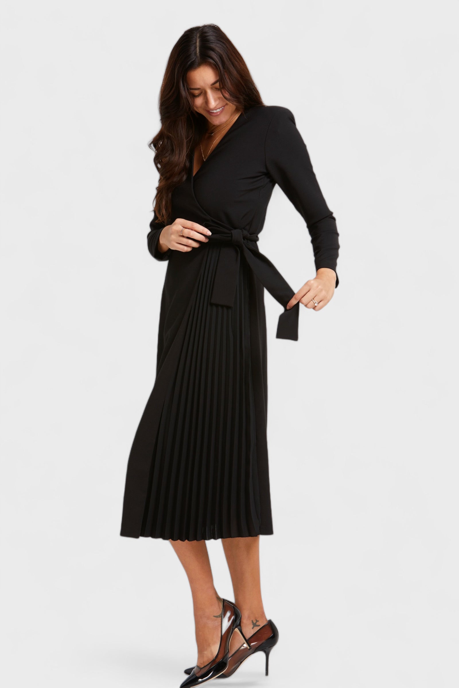 Sofia Black Pleated Wrap Dress| Italian Dresses 40/ US 6 / Black Sofia Black Pleated Wrap Dress| Italian Dresses 40/ US 6 / Black