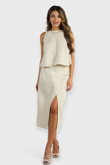 Beige Linen Halter Top and Wrap Skirt Two-Piece Set by Sara Sabella Italian Women's Clothing