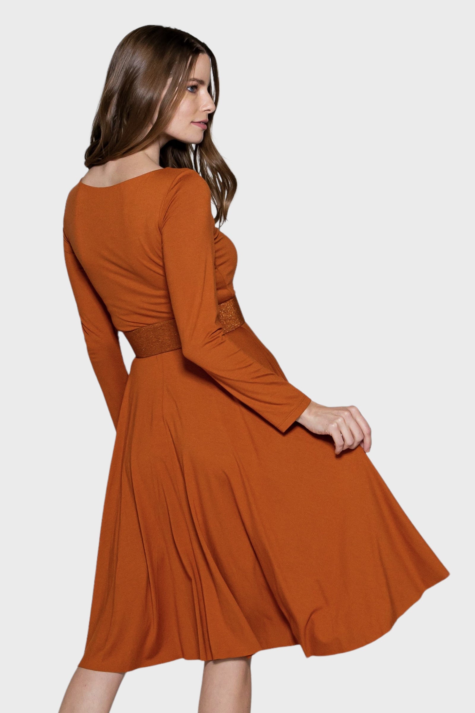 Venice Orange Viscose Long Sleeves Dress | Italian Dresses L / Orange Venice Orange Viscose Long Sleeves Dress | Italian Dresses L / Orange