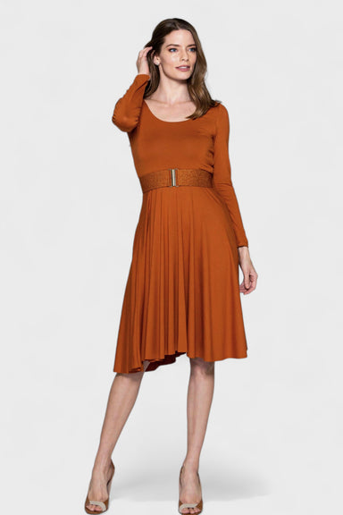 Venice Orange Viscose Long Sleeve Dress by Marise.Eco.Couture Italian Women's Clothing