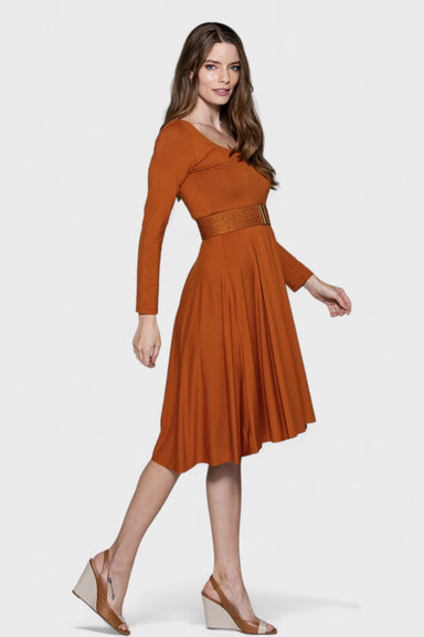 Venice Orange Viscose Long Sleeves Dress | Italian Dresses L / Orange Venice Orange Viscose Long Sleeves Dress | Italian Dresses L / Orange