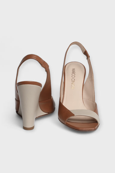 Verona Brown & Beige Wedge Sandal by Marco Cinosi Italian Women's Shoes