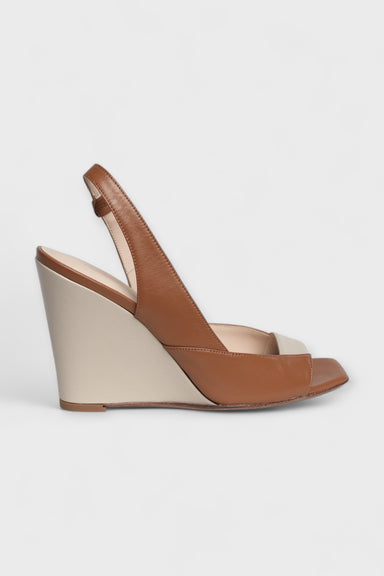 Verona Brown & Beige Wedge Sandal by Marco Cinosi Italian Women's Shoes