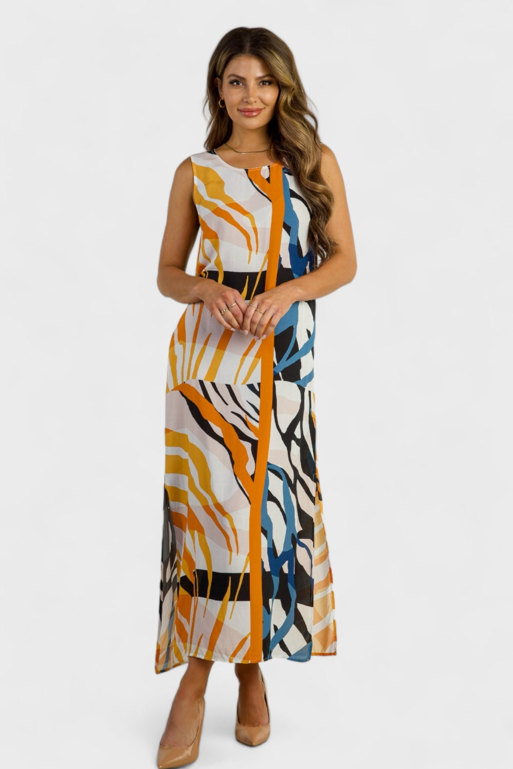 Safari Print Sleeveless Shift Maxi Dress | Italian Clothing Shops From Italy Safari Print Sleeveless Shift Maxi Dress | Italian Clothing Shops From Italy