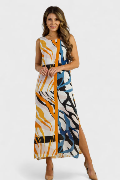 Violante Safari Print Sleeveless Shift Maxi Dress by Annare Italian Women's Clothing