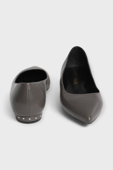 Vixen Dark Gray Studded Mini Flats by Marco Cinosi Italian Women's Shoes