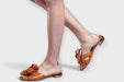 Zoe Orange Leather Bow Sandals on Model 1 by Danilo di Lea Italian Women's Shoes