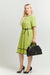 Oltretempo DRESSES Plus Size Angelia Green Ruffled Dress with Capri Studded Flap Leather Multi-function Medium Bag
