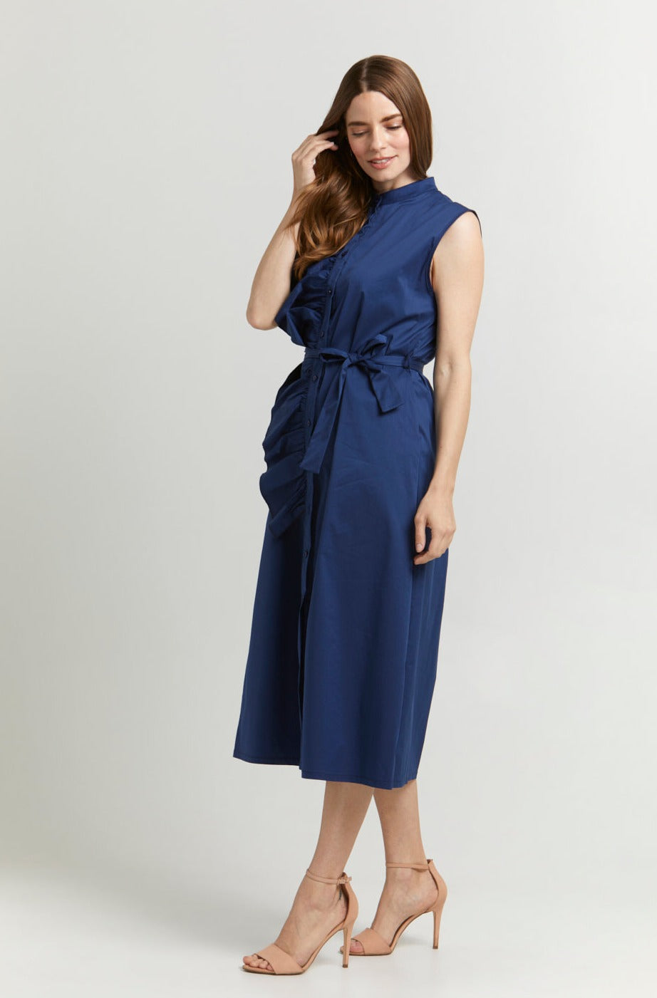 Bravaa DRESSES Lauren Navy Blue Ruffled Shirt Dress