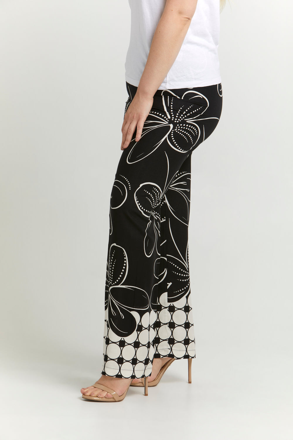 Oltretempo PANTS Plus Size Ava Black & White Floral Print Wide-Leg Pants