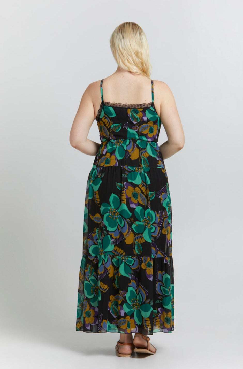 AnnaCristy Milano DRESSES Plus Size Amy Chiffon Floral Print Tiered Maxi Dress