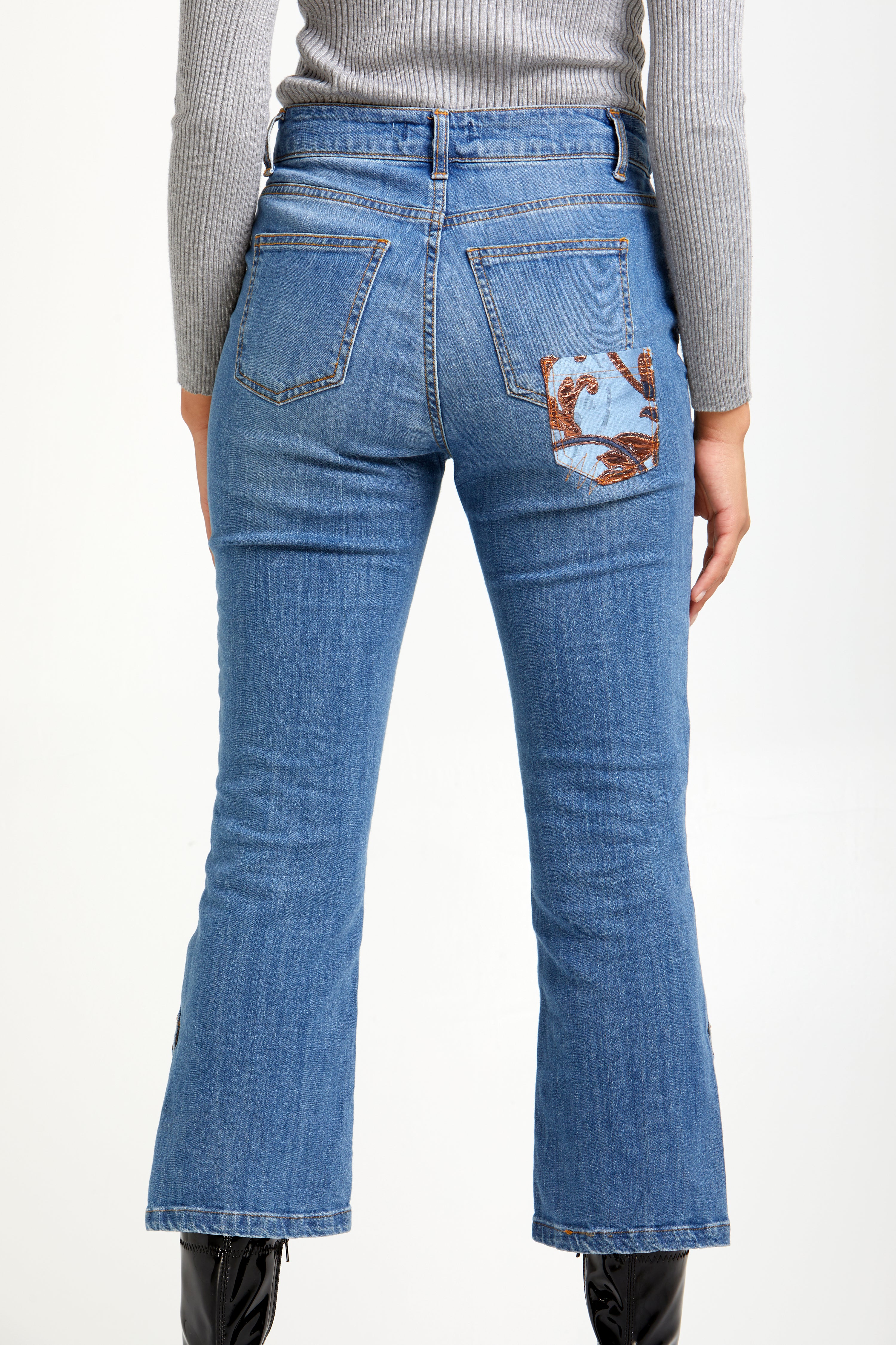 AnnaCristy Milano High Rise Cropped Cotton Jeans Back Closeup- Made in Italy