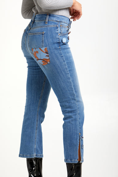 AnnaCristy Milano High Rise Cropped Cotton Jeans Side Closeup- Made in Italy
