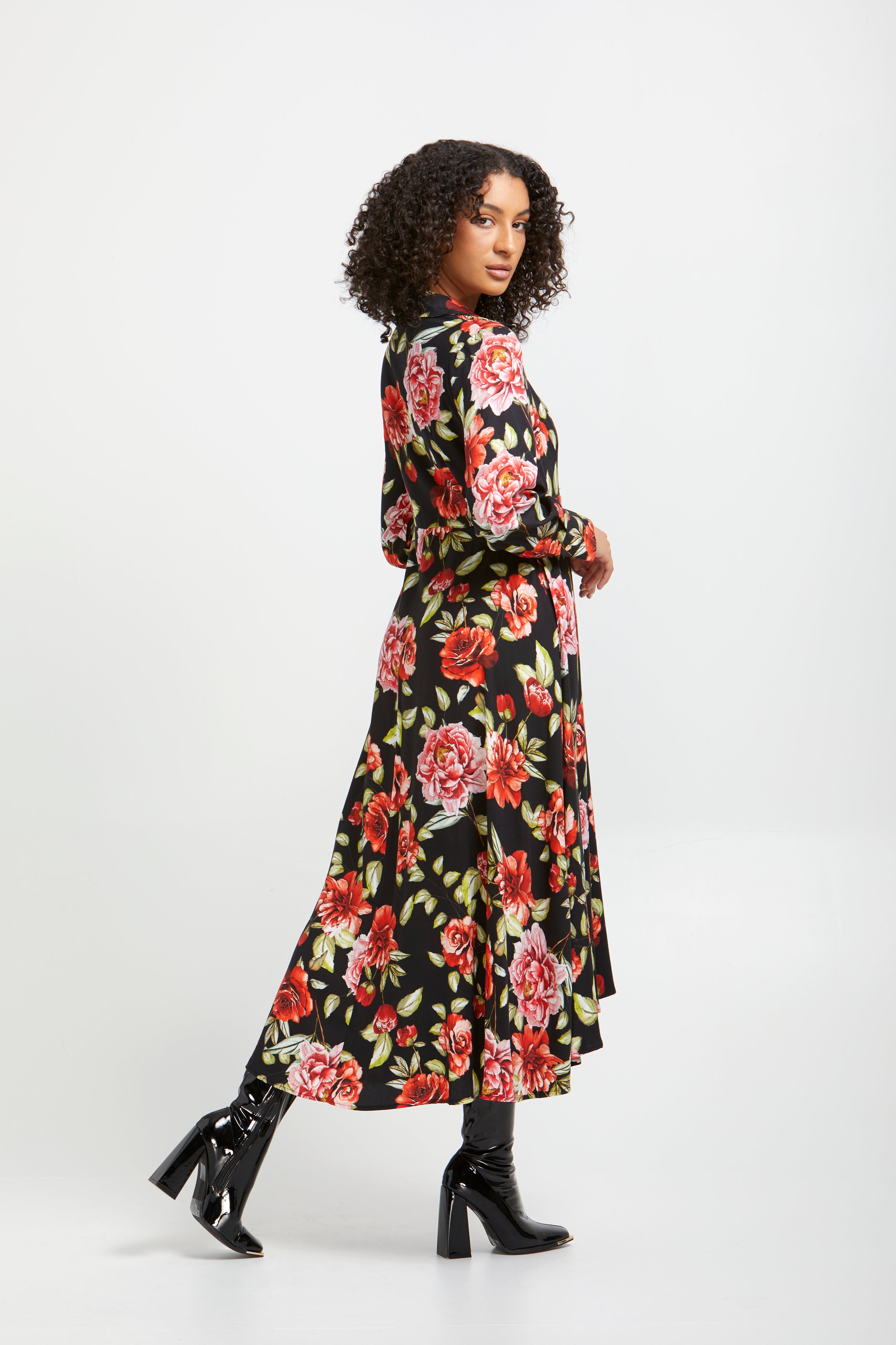 AnnaCristy Milano Natalia Black Floral Wrap Dress Back 2- Made in Italy