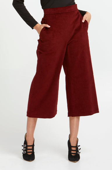 Marise Eco Couture Sistine Burgundy Corduroy Wide-Leg Pants Front 2- Made in Italy