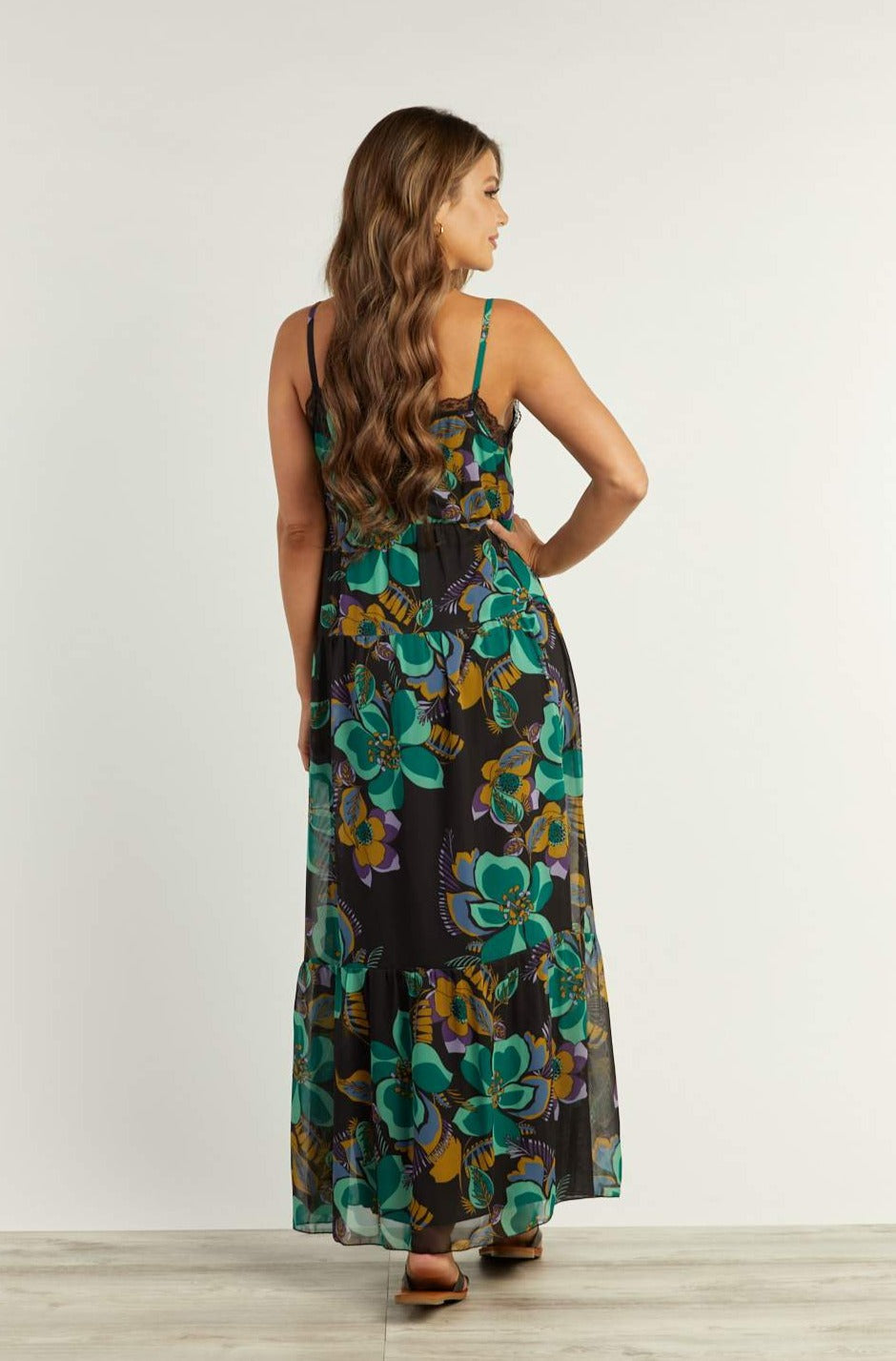 AnnaCristy Milano DRESSES Amy Chiffon Floral Print Tiered Maxi Dress