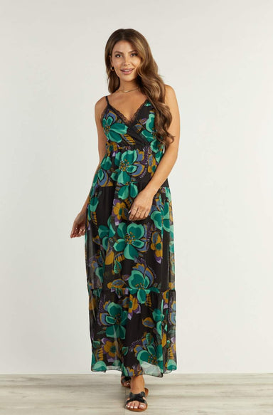 AnnaCristy Milano DRESSES Amy Chiffon Floral Print Tiered Maxi Dress Plus Size