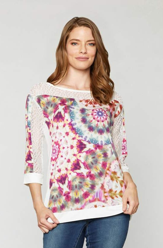 Annaré TOPS Cira Crochet Lace Tie Dye Floral Print Blouse