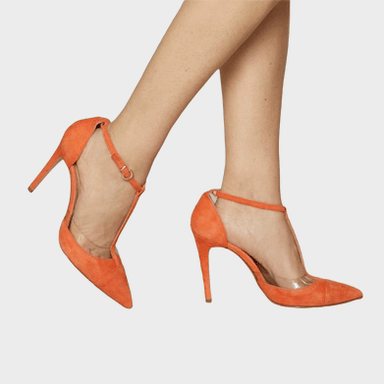 Danilo di Lea by Roselina SHOES Arancia Orange T-Strap Suede Pointed Heels