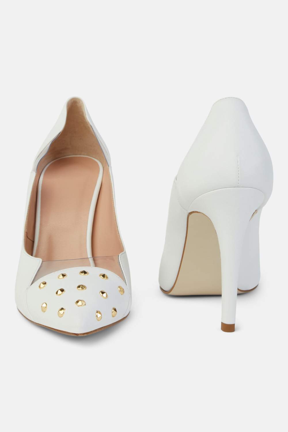 Danilo di Lea by Roselina SHOES Bianca Gold Studded White Leather Heels