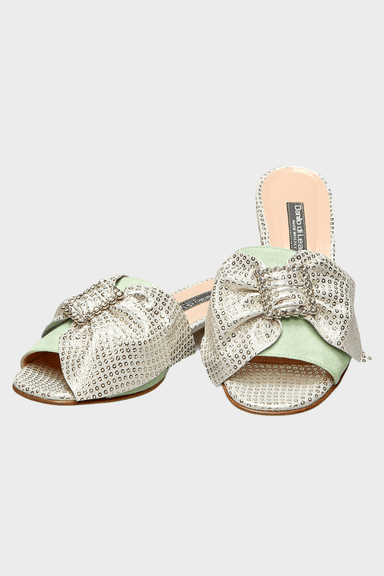 Danilo di Lea by Roselina SHOES Kaila Mint and Silver Bow Buckle Suede Sandals