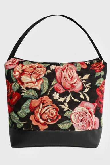 Marina Milani BAGS Camilla Vegan Rose Printed Black Shoulder Bag