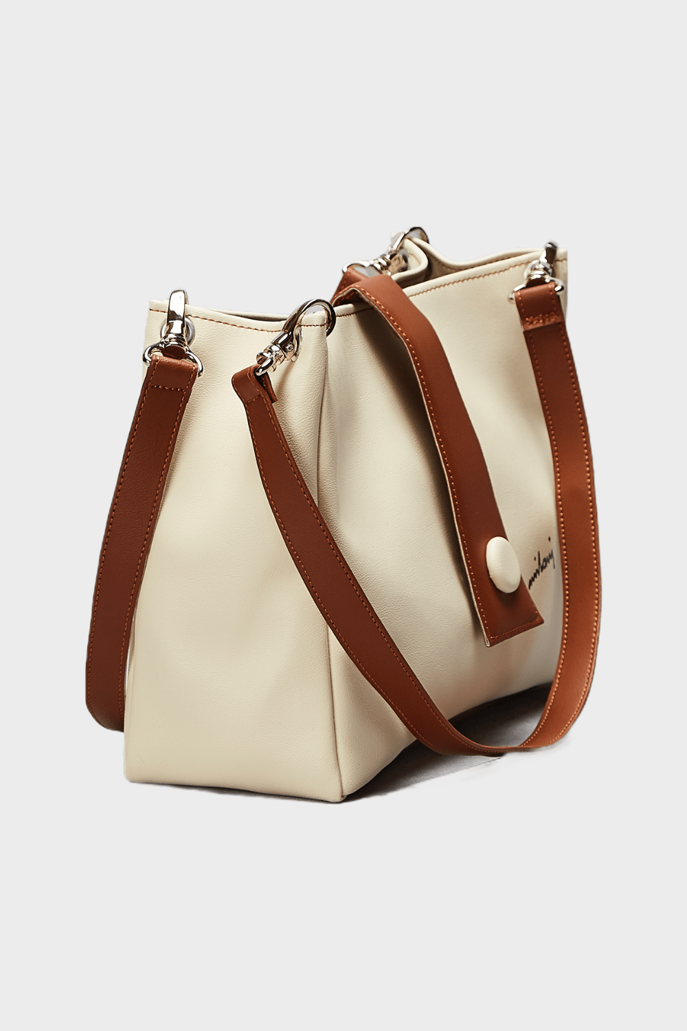 Marina Milani BAGS Parigina Crème Vegan Leather and Brown Shoulder Bag